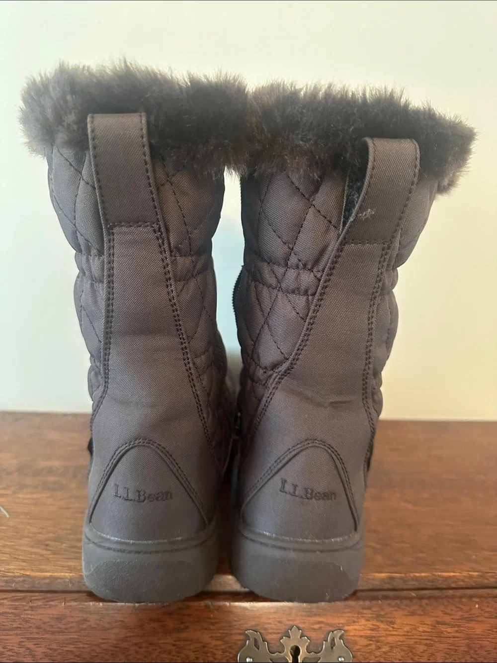 L.L. Bean Quilted Faux-Fur Trim Winter Boots - Brown